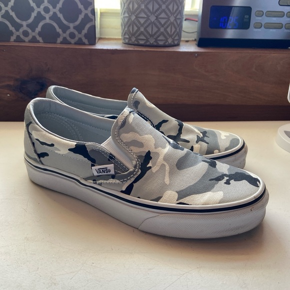 Vans Women’s Gray Camouflage Slip-On Sneakers - Picture 2 of 4